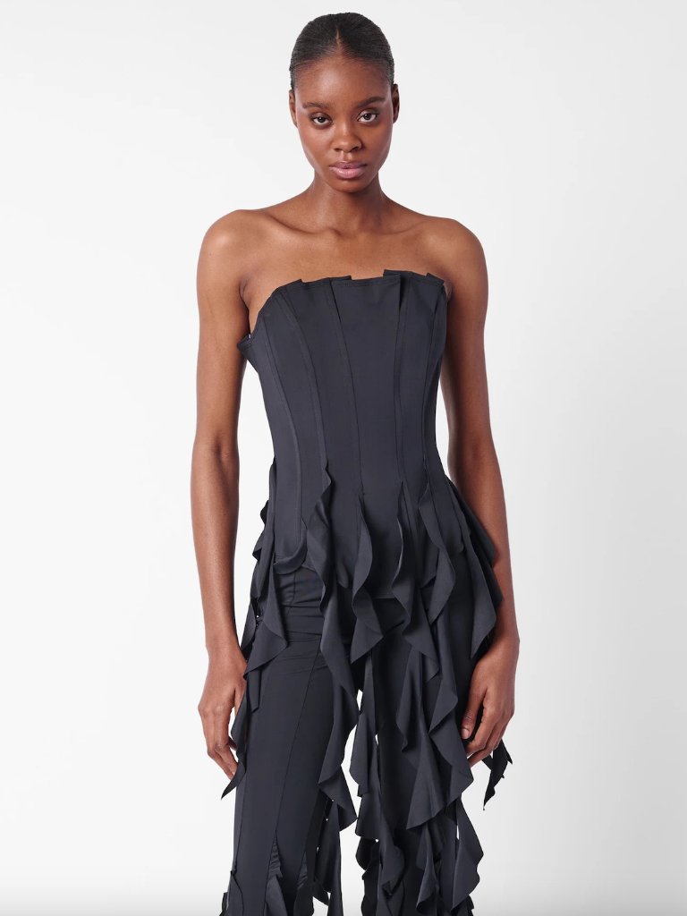 New Poster Girl Calamity Corset Black Lycra Ruffle Festival Rave Strapless Top — image 2 of 4